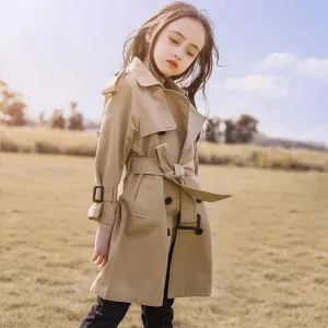 4-13 Years Teen Girls Long Trench Coats New Fashion England Style