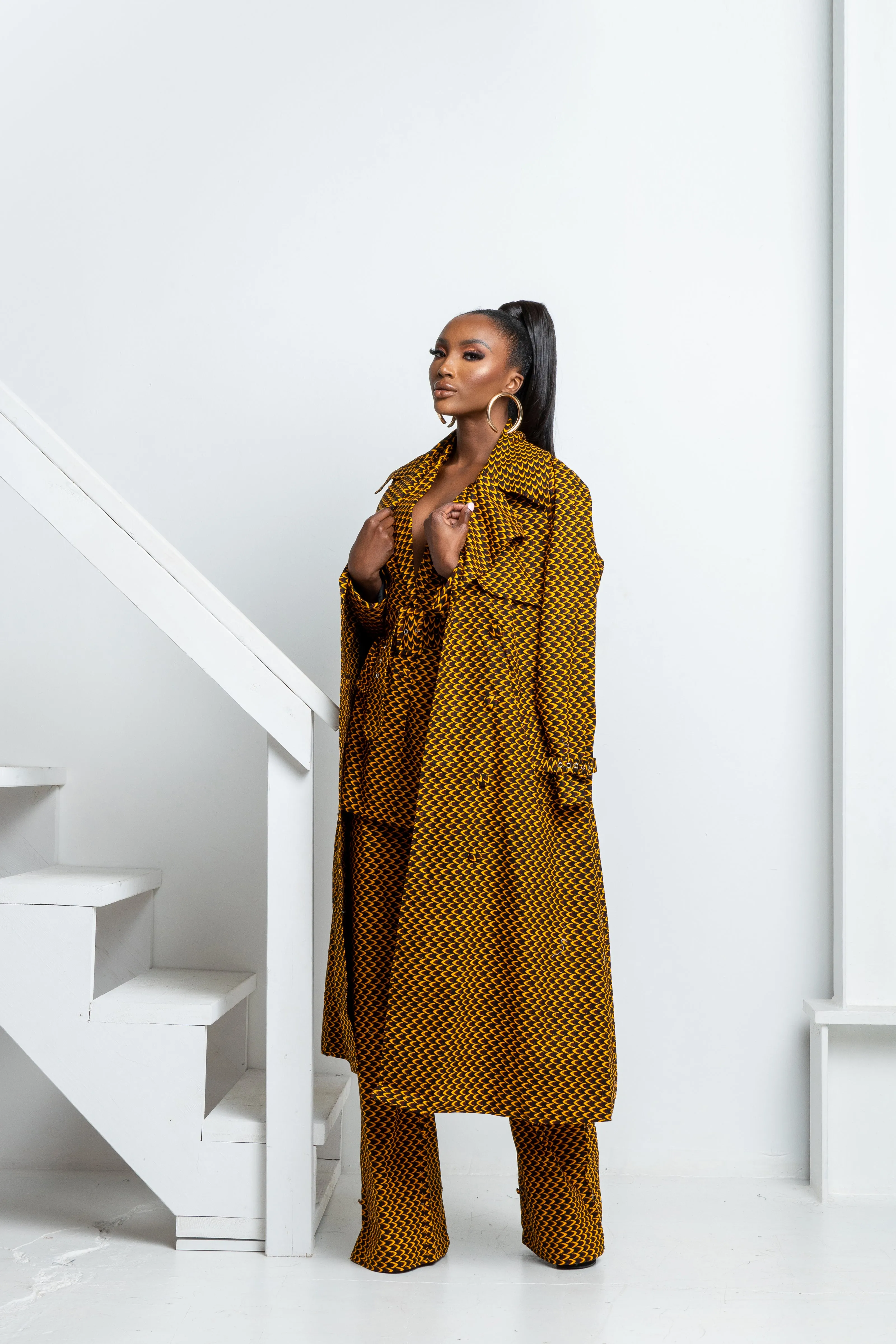 AGBANI African Print Trench Jacket