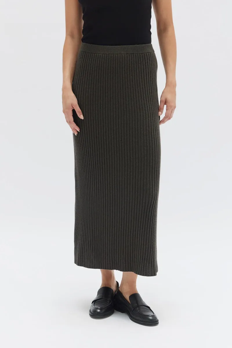 Assembly Label - Wool Cashmere Rib Skirt - Dark Olive