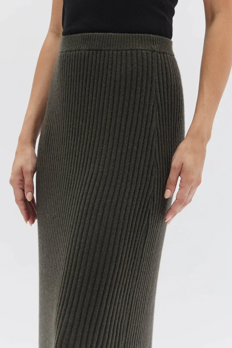 Assembly Label - Wool Cashmere Rib Skirt - Dark Olive