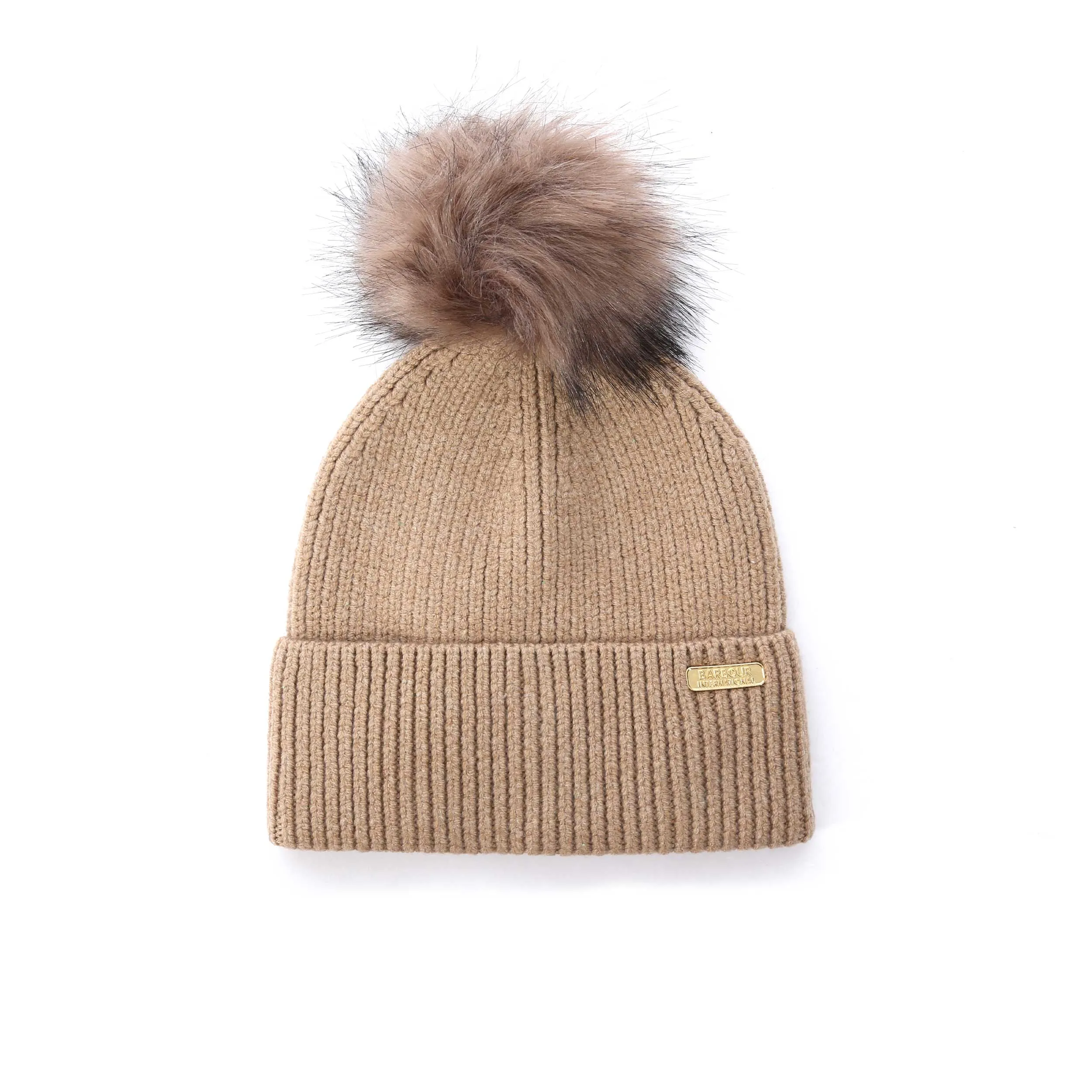 Barbour Mallory Pom Ladies Beanie Hat in Light Trench