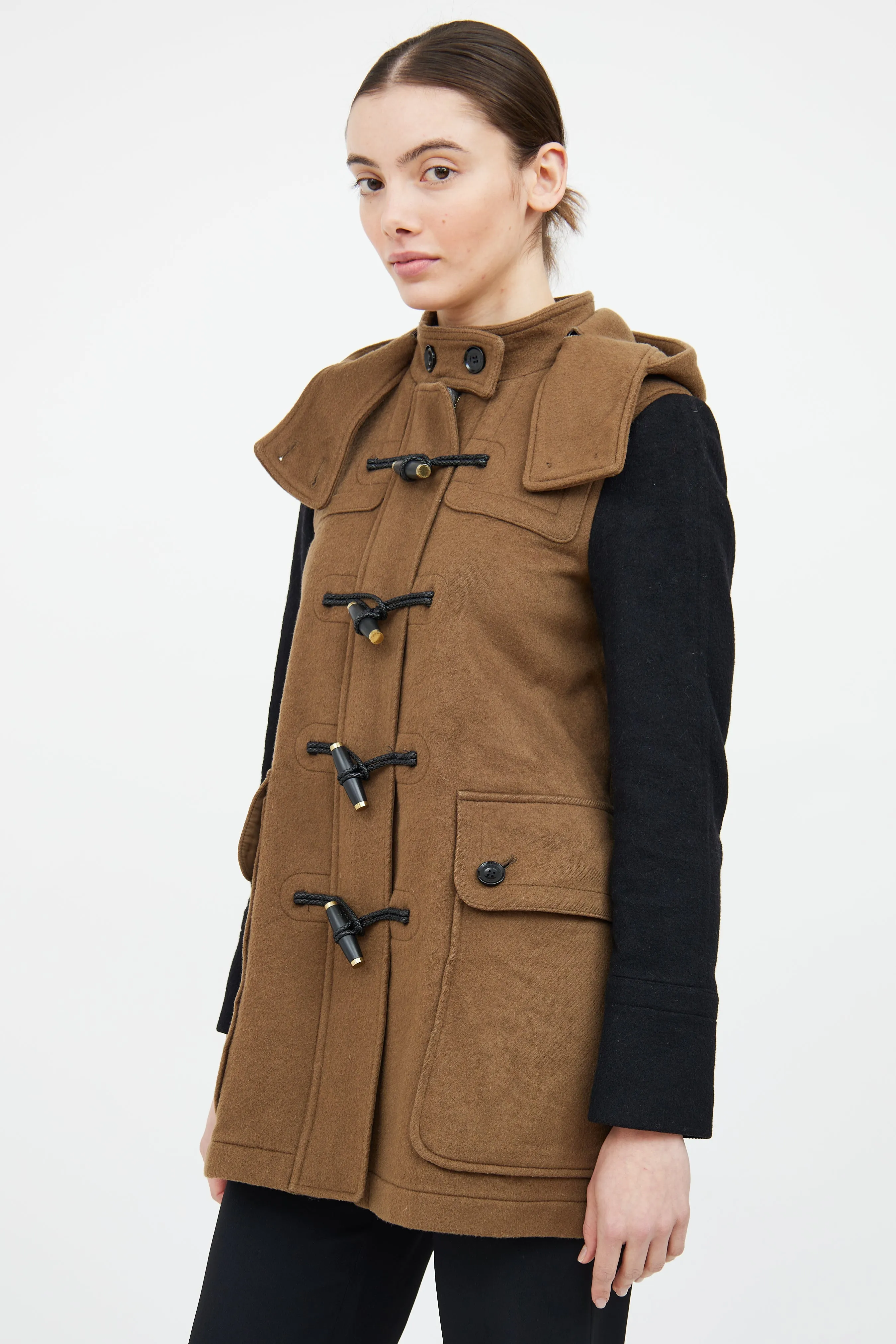 Beige & Black Wool Duffle Coat