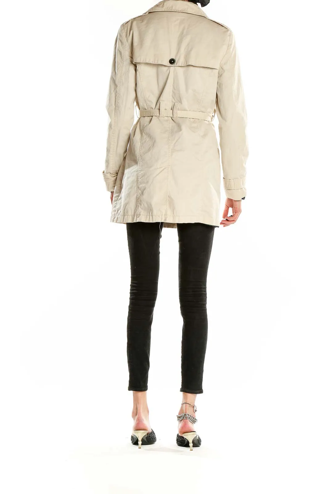 Beige Double-Breasted Belted Trench Coat