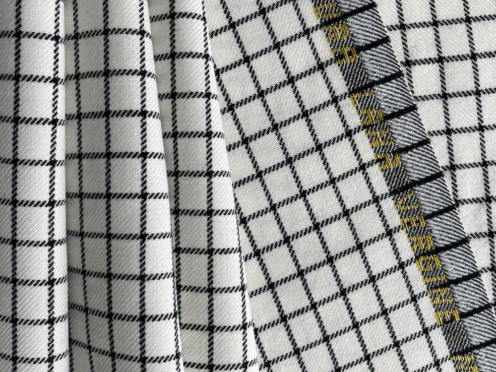 Black & White Tattersall Check Virgin Wool Twill (Made in Italy)