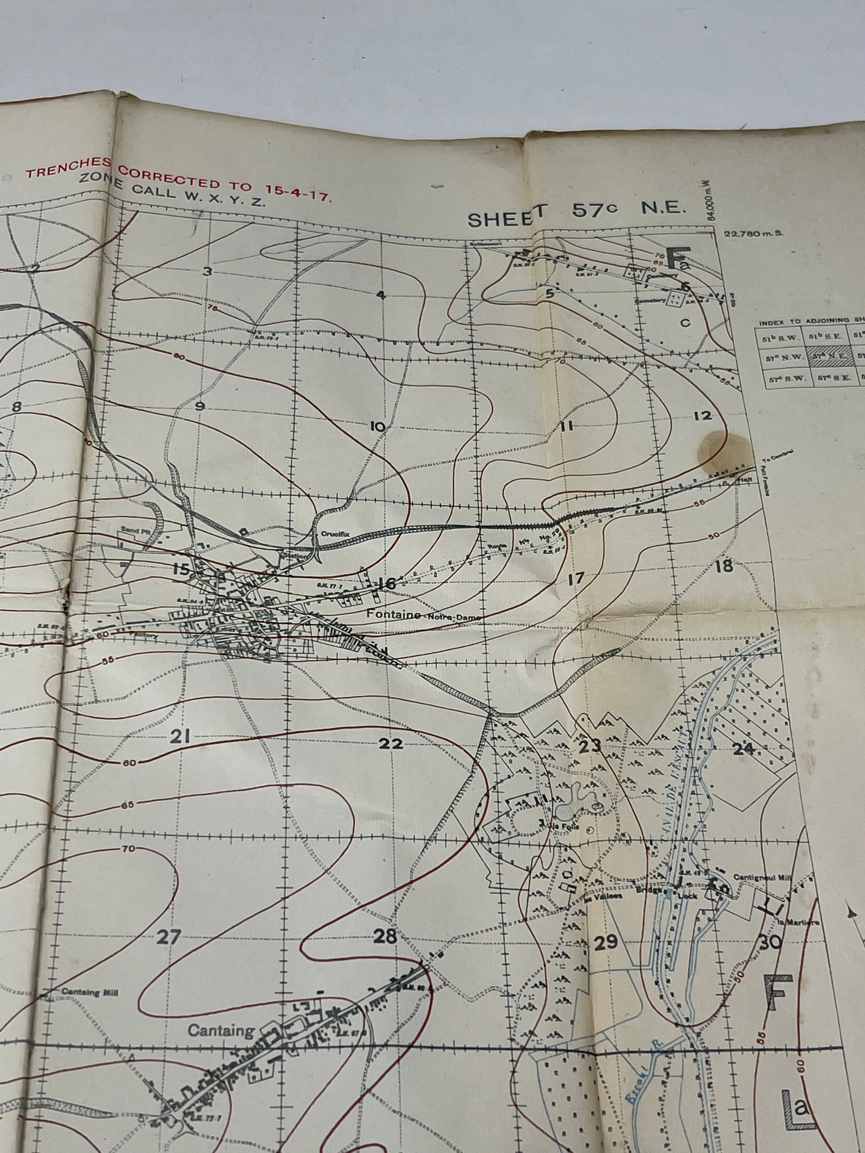 British WW1 Trench Map 57C NE Edition 4a Mouvres