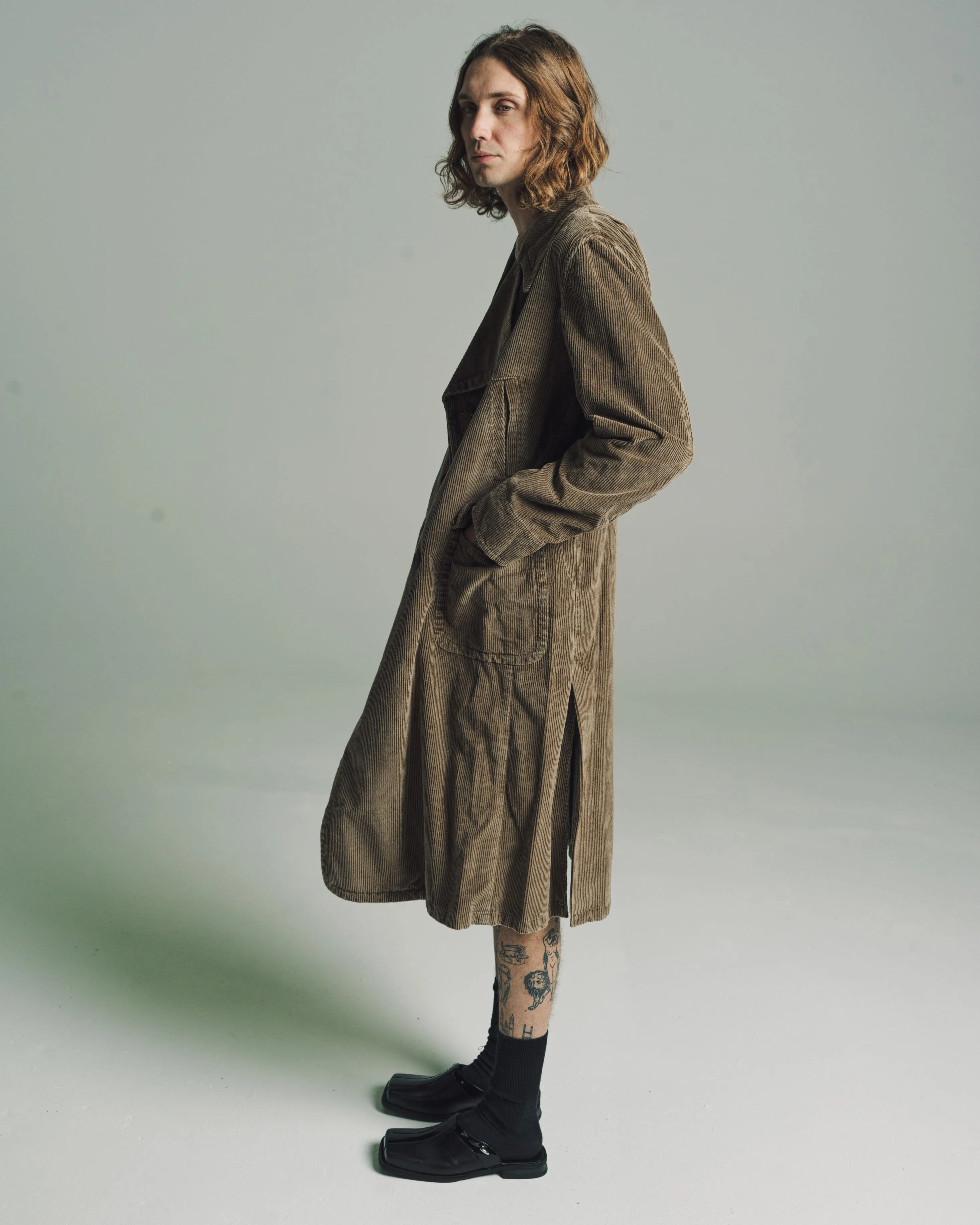 Brown Enzyme Cord Biker Trench