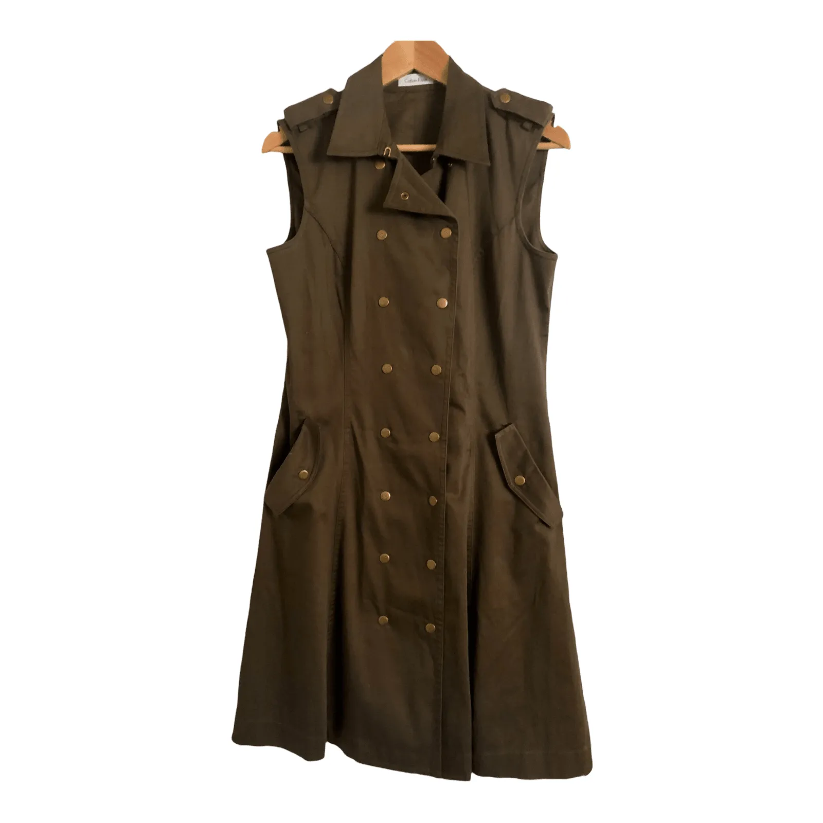 Calvin Klein Cotton Sleeveless Trench Midi Dress Khaki Green UK Size 8