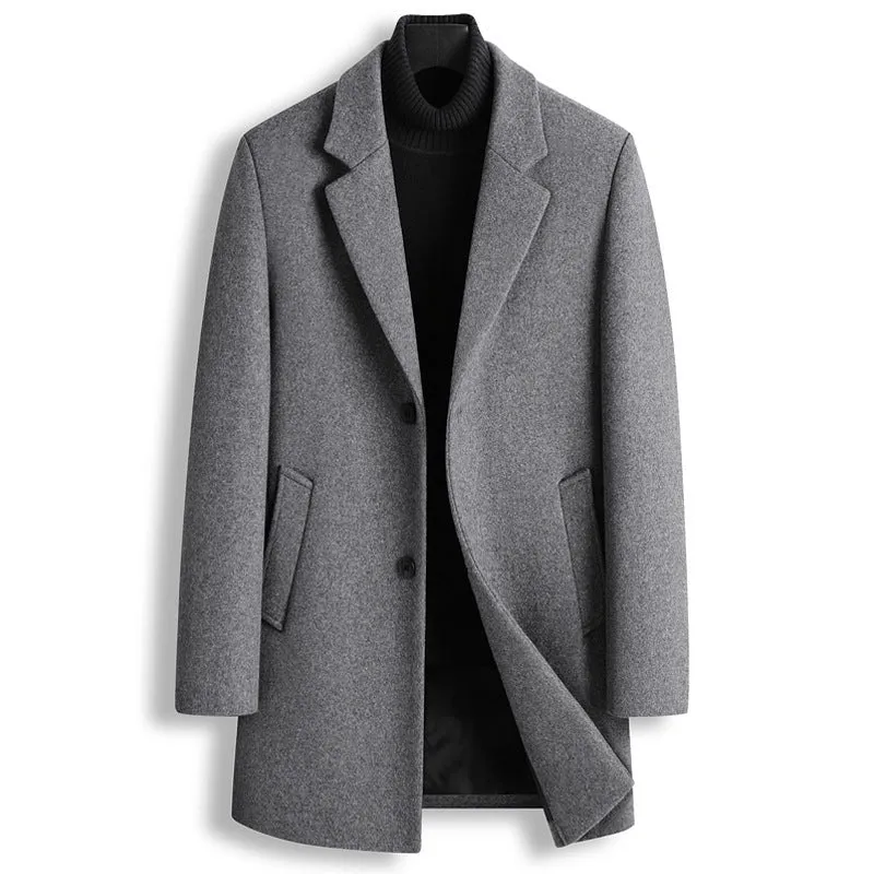 Casual Men's Blazer Collar Single Breasted Wool Jacket