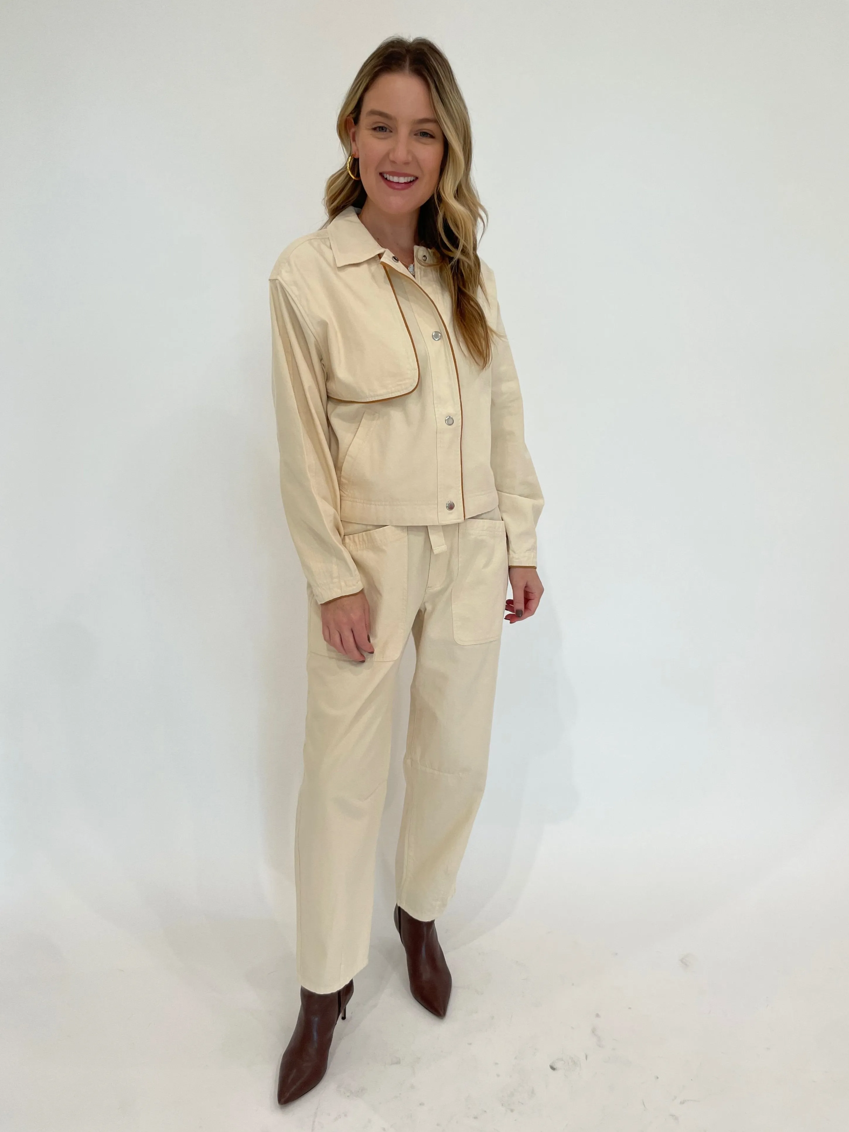 Contrast Trim Jacket - Alabaster