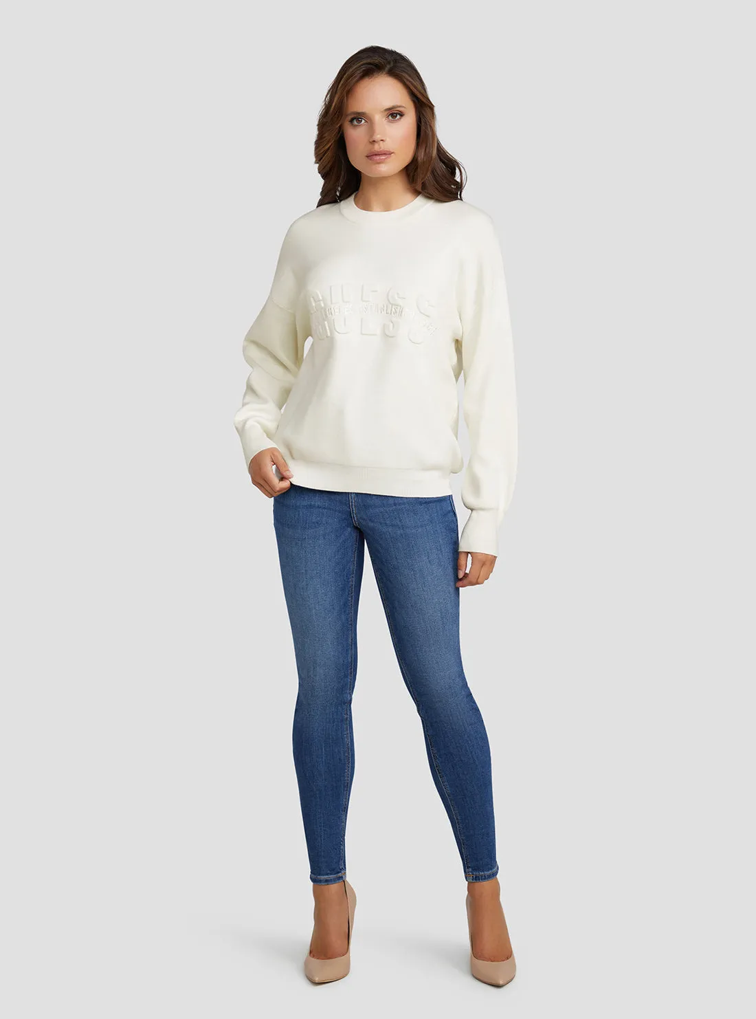 Cream White Odette Logo Jumper