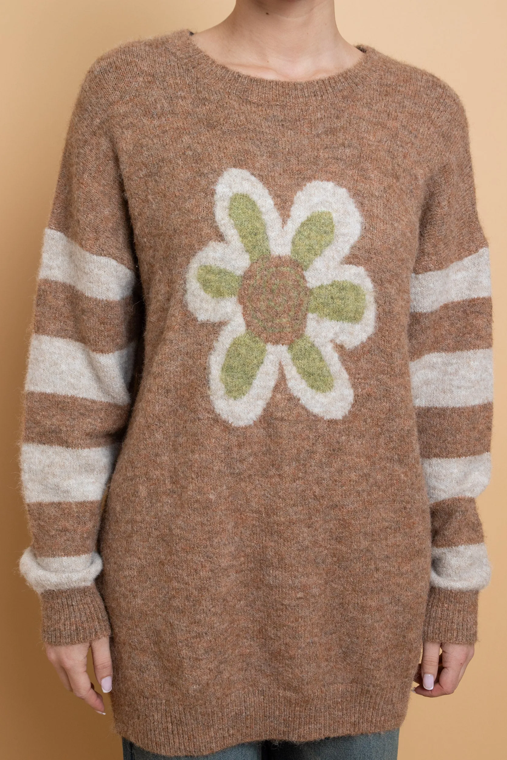 Daisy Street -  Beige Flower Motif Knit Jumper