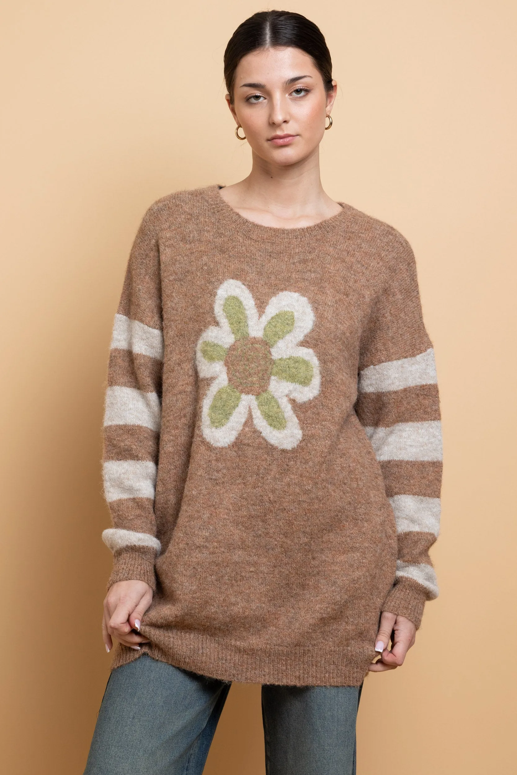 Daisy Street -  Beige Flower Motif Knit Jumper