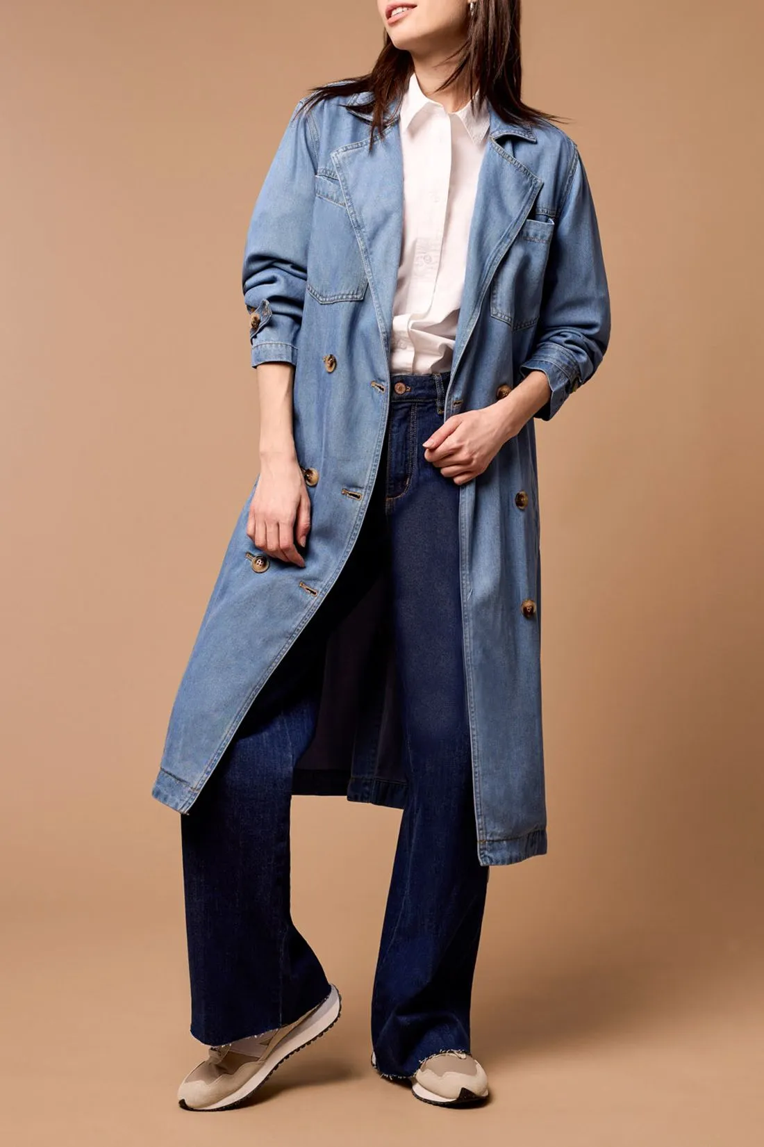 Denim Trench with Removable Belt