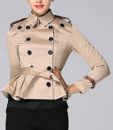 Double-Breasted Short Trench Jacket in Khaki