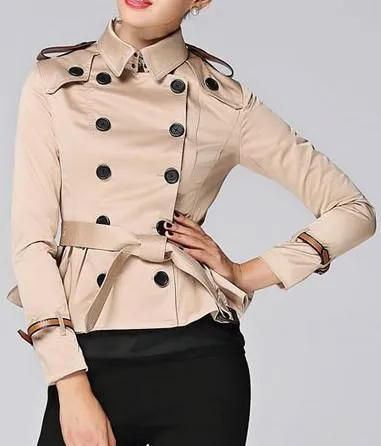 Double-Breasted Short Trench Jacket in Khaki