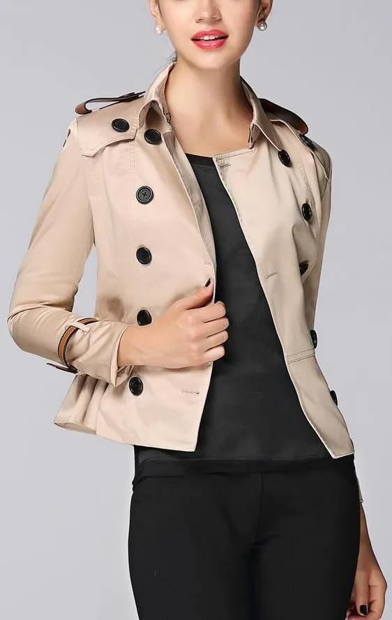 Double-Breasted Short Trench Jacket in Khaki