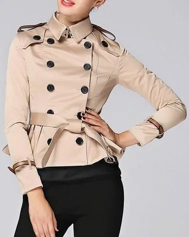 Double-Breasted Short Trench Jacket in Khaki