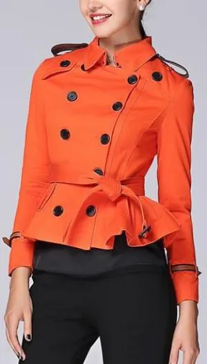 Double-Breasted Short Trench Jacket in Orange