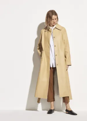 Double Face Leather Trench in Straw/Off White