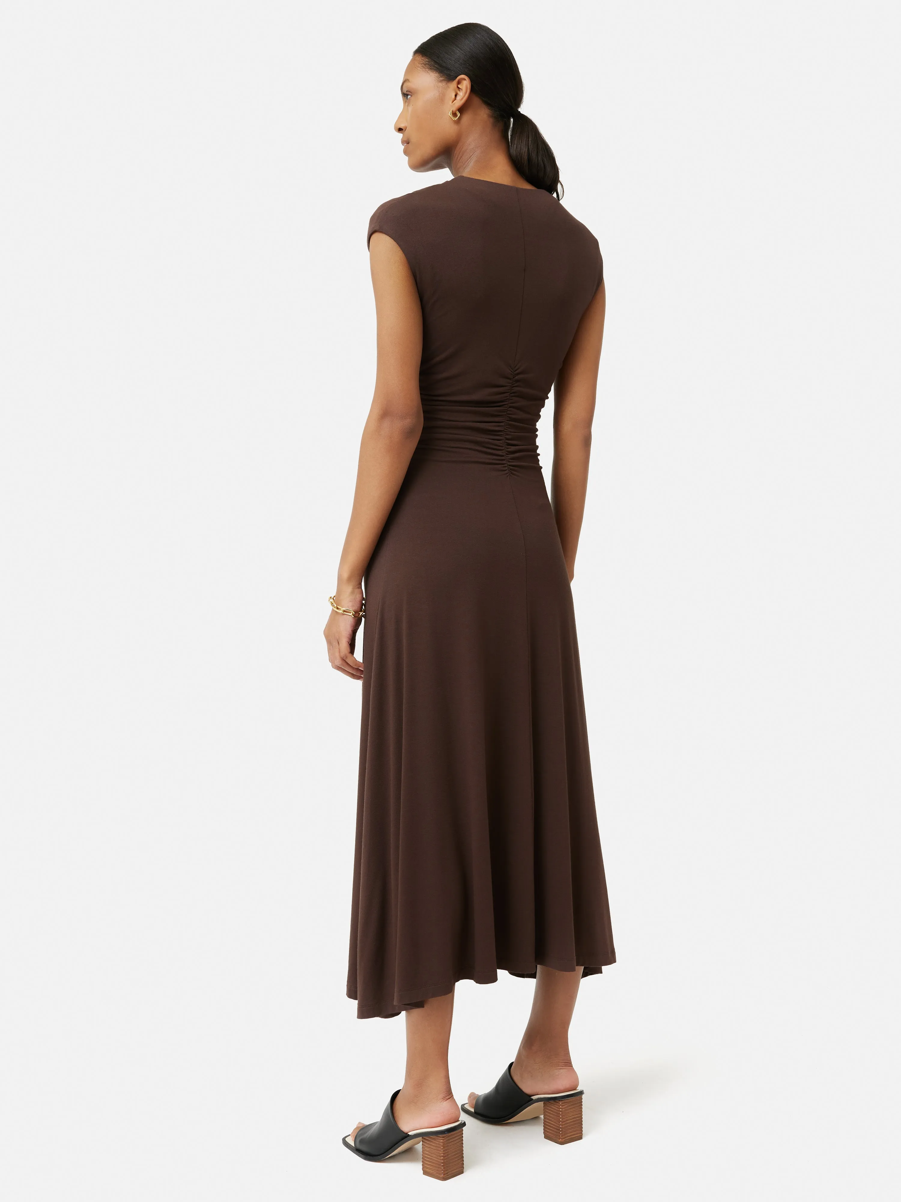 Drape Pleat Jersey Dress | Brown