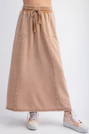 Easel Terry Knit Maxi Skirt in Camel ON ORDER