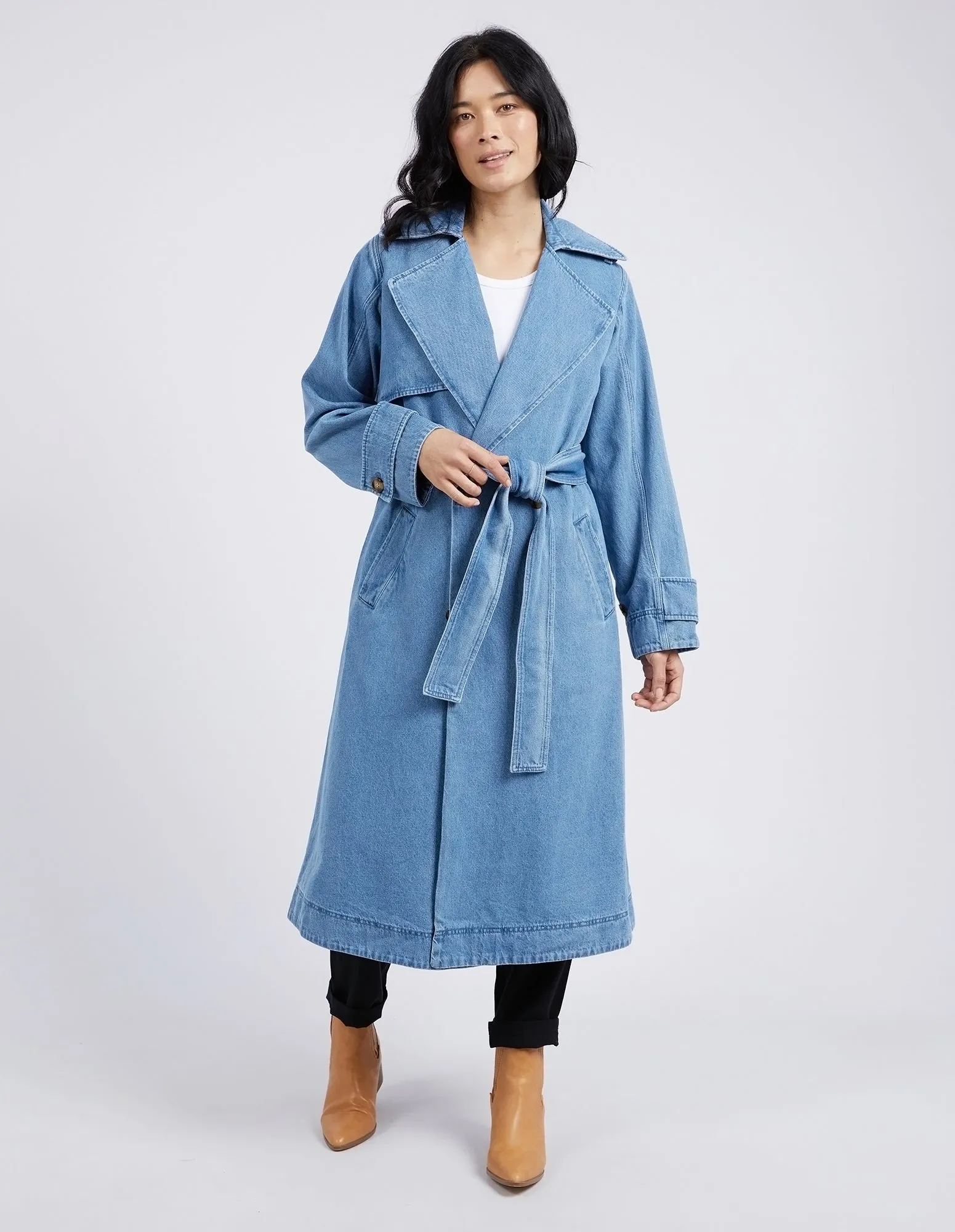 Elsie Denim Trench Mid Blue Wash