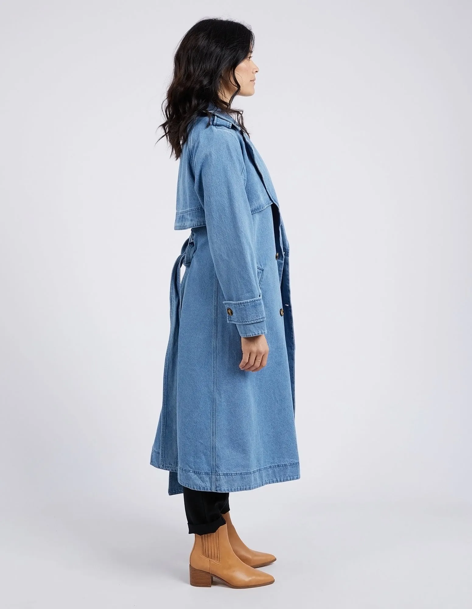 Elsie Denim Trench Mid Blue Wash