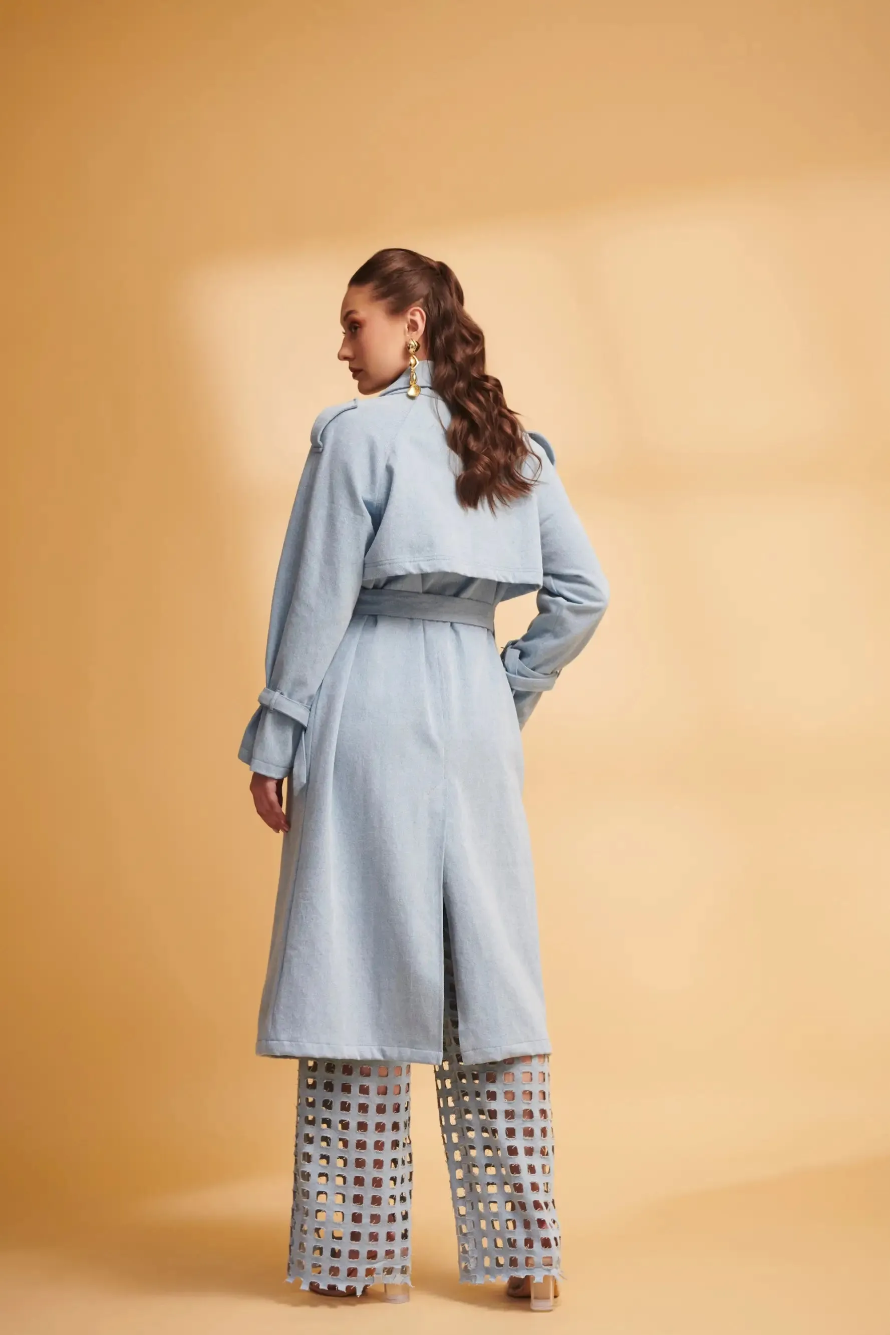 ETHER Denim Trench and Cutwork Jeans Co-ord Set