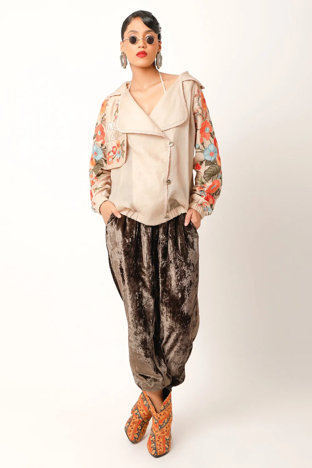 Foliage Embroidered Trench Bomber Jacket