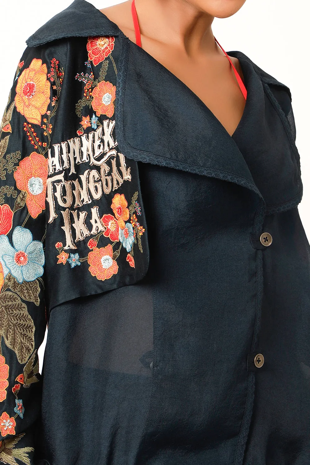 Foliage Embroidered Trench Bomber Jacket