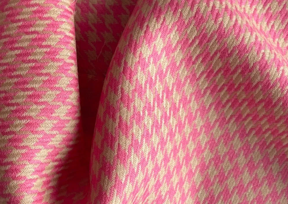 French Pink & Warm Camel Hounds-Tooth Virgin Wool Twill (Made in Italy)