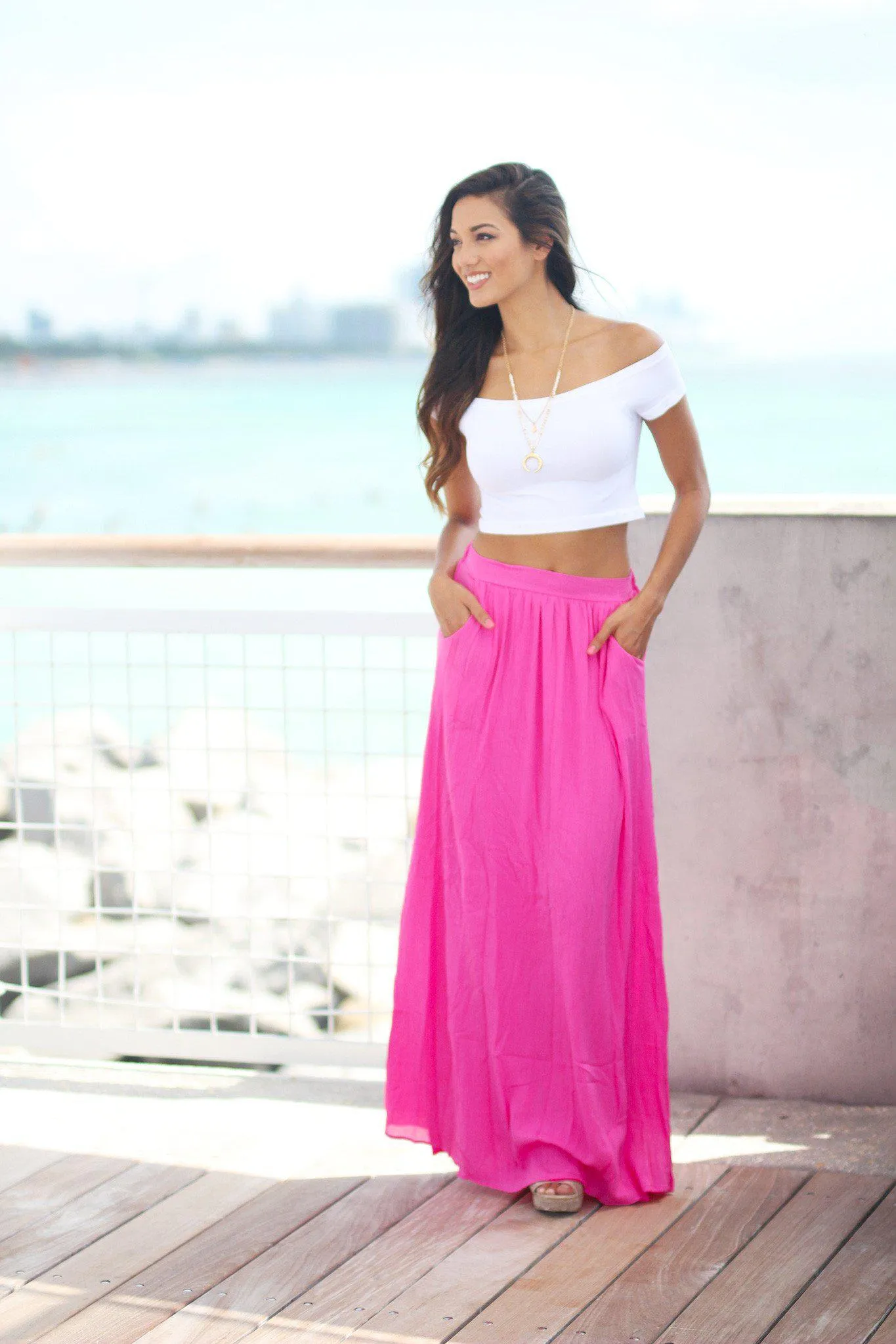 Fuchsia Maxi Skirt with Pockets