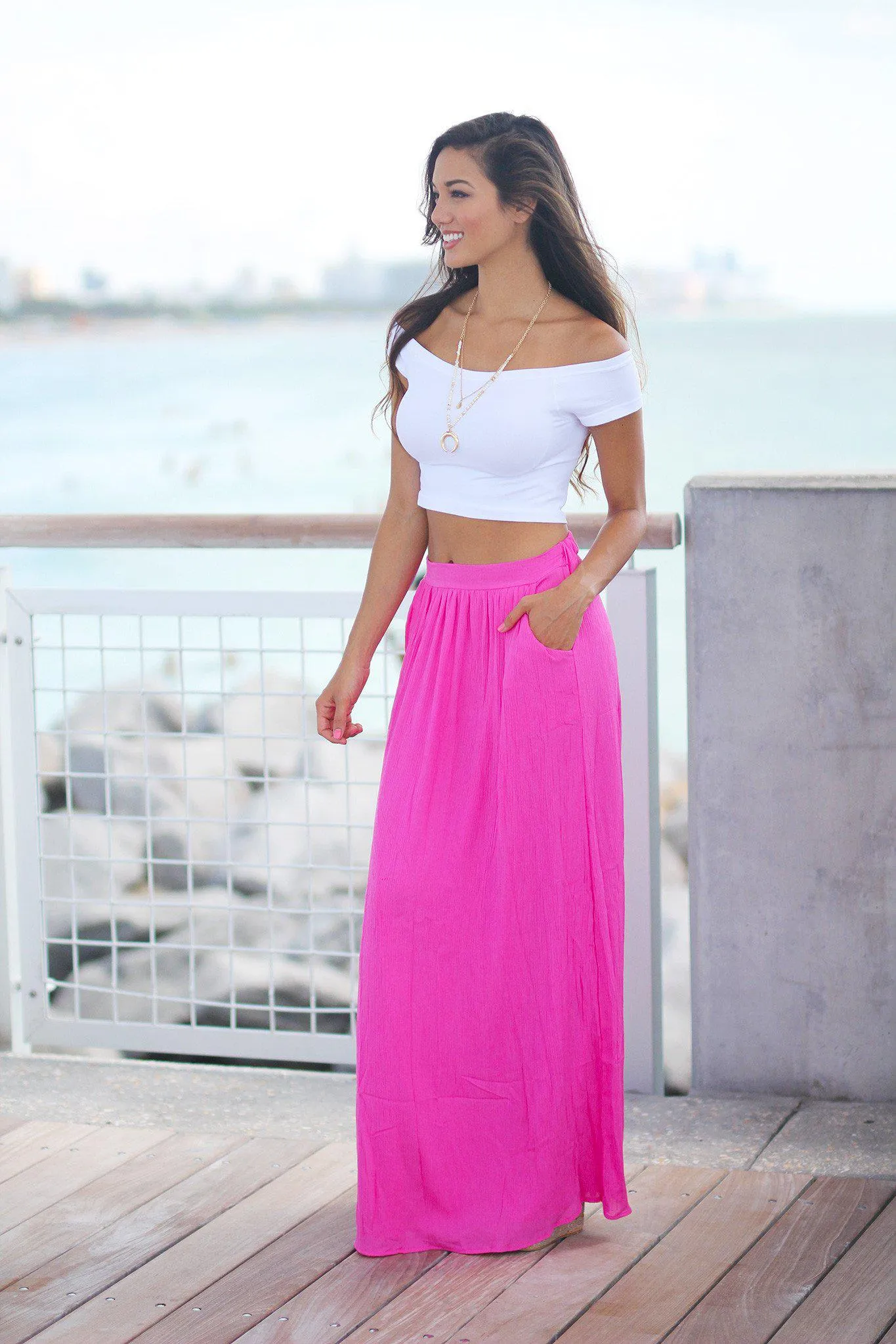 Fuchsia Maxi Skirt with Pockets