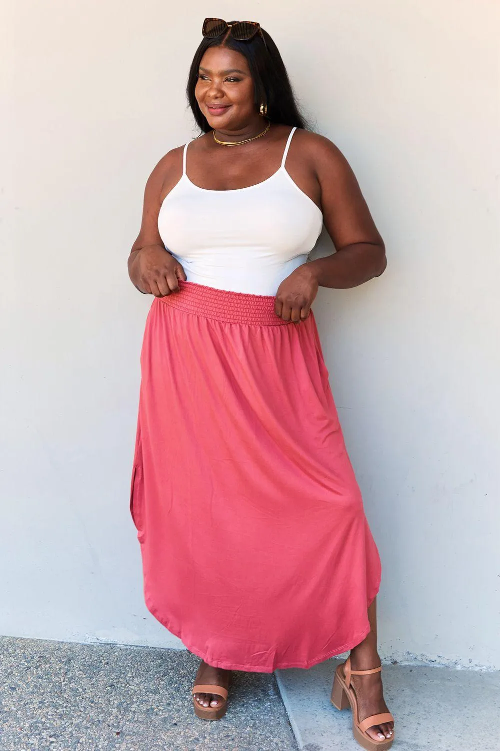 Full Size High Maxi Skirt in Hot Pink