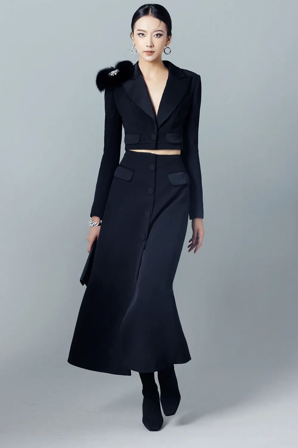 Kelsey A-line Single Breasted Taffeta Midi Trench Coat