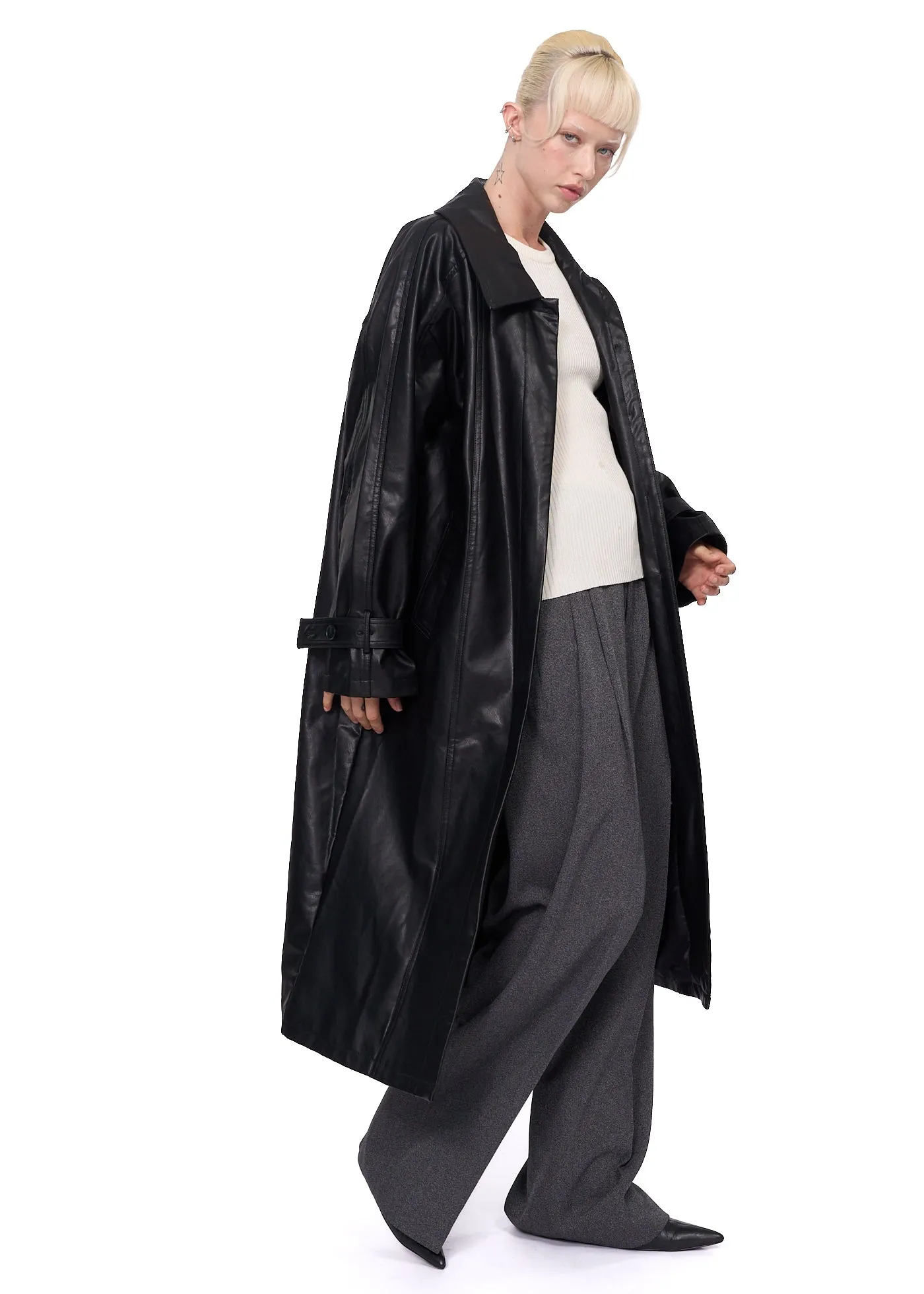 Klint Studio Faux Leather Trench Coat in Black