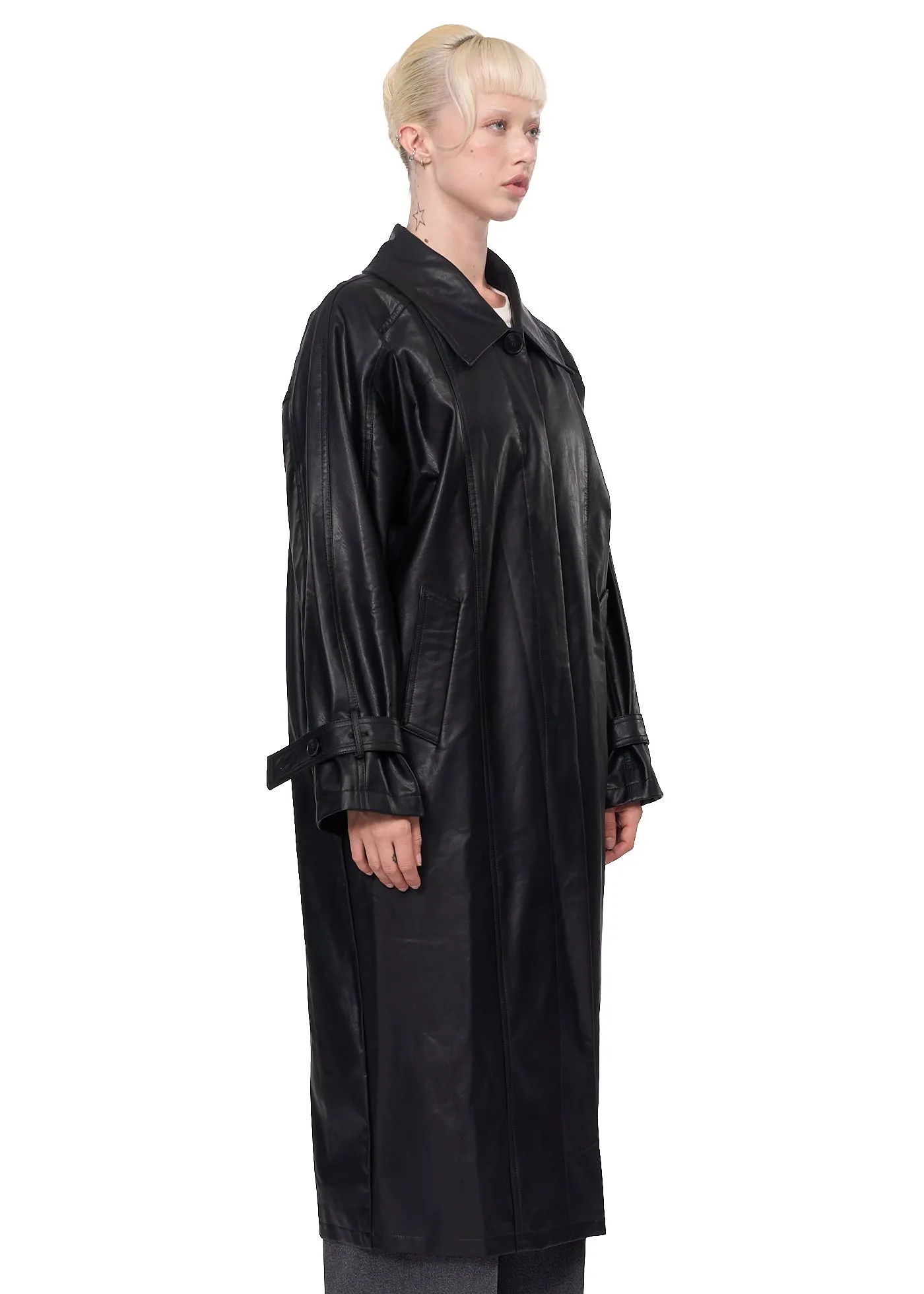 Klint Studio Faux Leather Trench Coat in Black