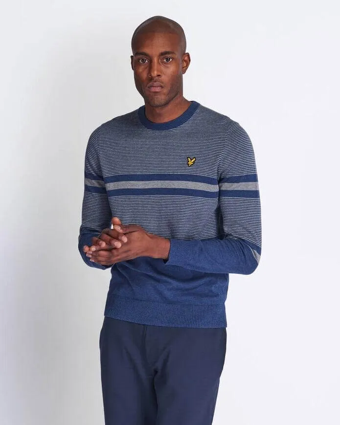 Lyle and Scott Jumper Placement Stripe Knitted Dark Navy/Marl