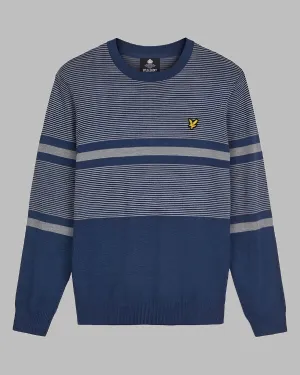 Lyle and Scott Jumper Placement Stripe Knitted Dark Navy/Marl