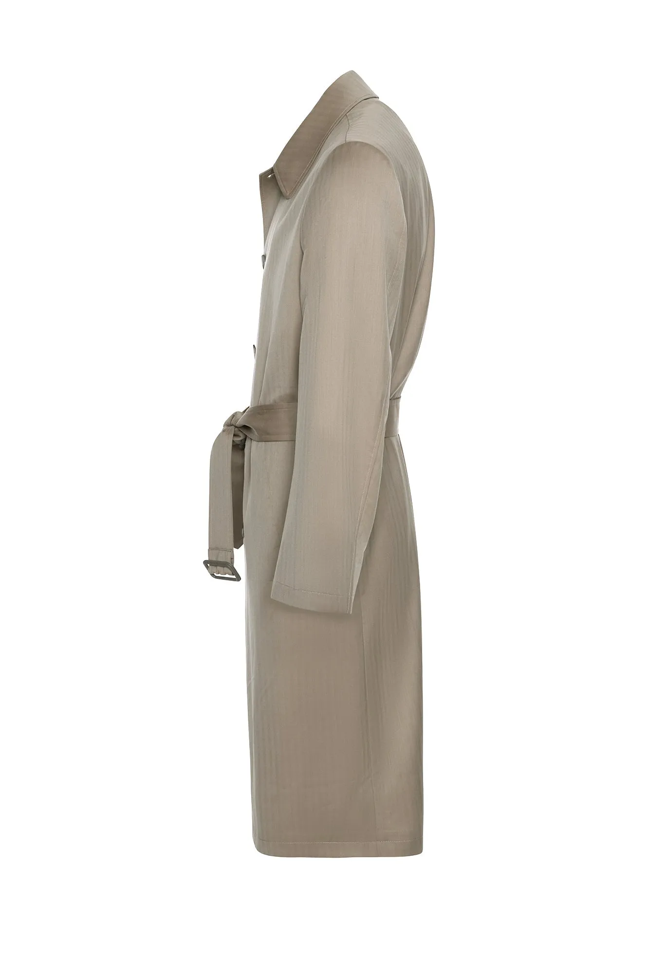 MAN RAY KHAKI HERRINGBONE WOOL TRENCH COAT