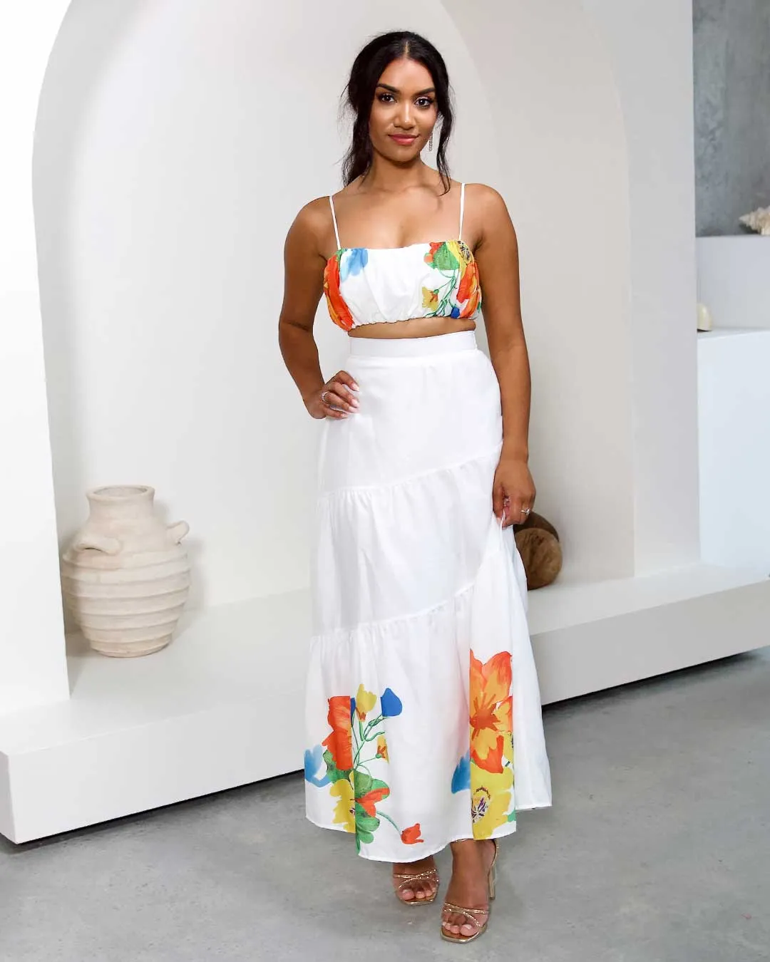 Medina Maxi Skirt - White Floral