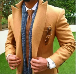 Men's Coats Tweed Slim Fit Long Coats