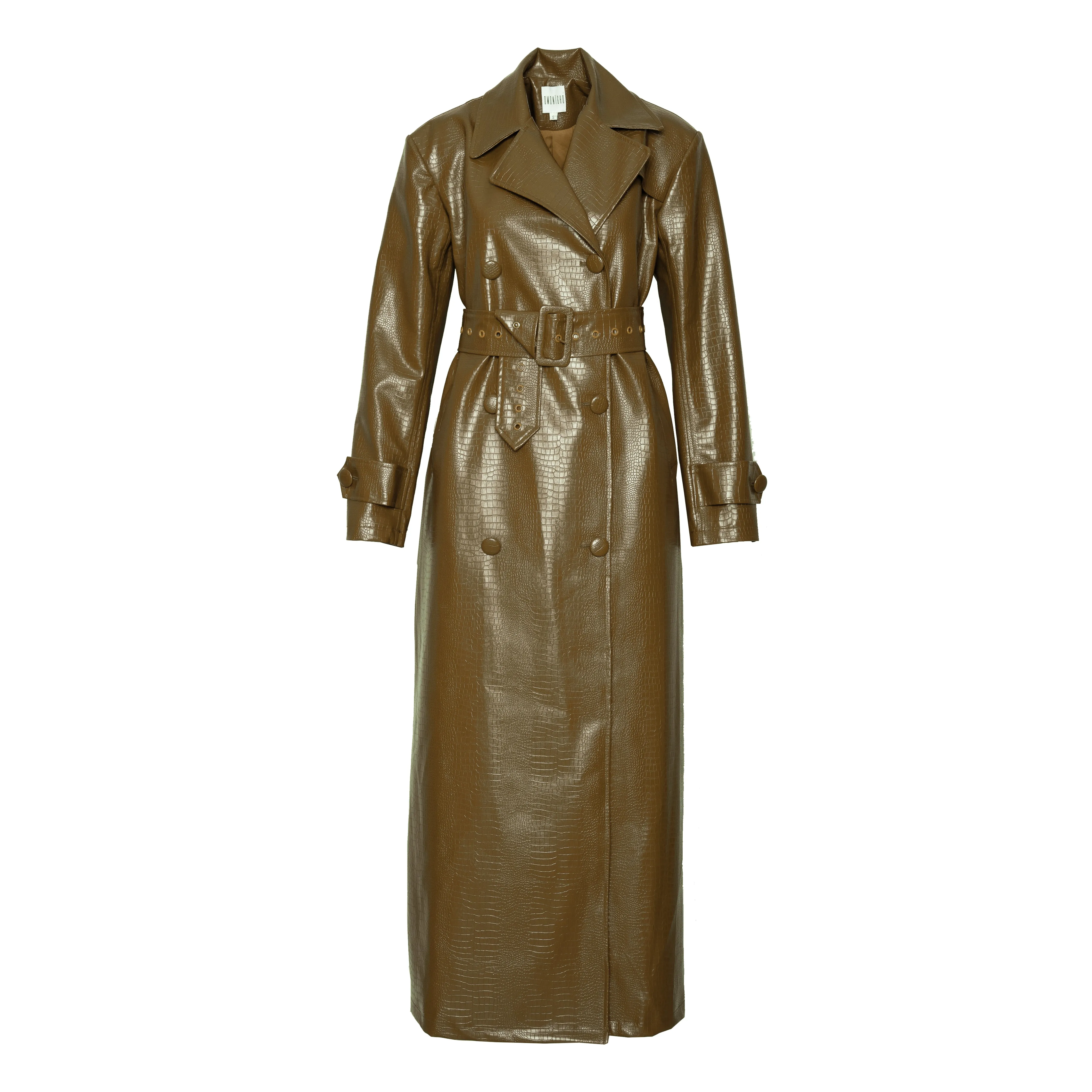 ONO Faux Leather Trench jacket in Olive