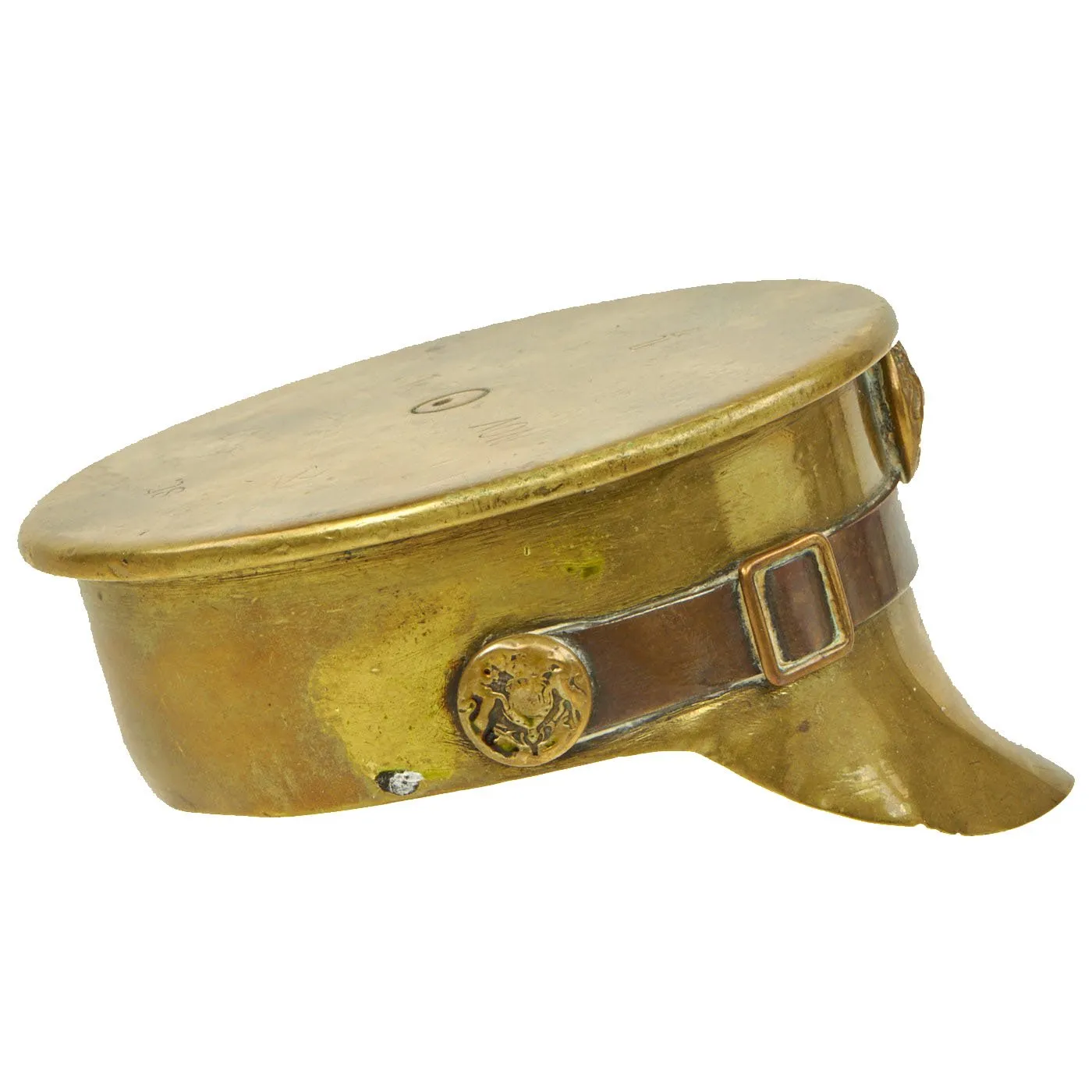 Original British WWI Trench Art Artillery Shell Brass & Copper Miniature Officer's Visor Cap