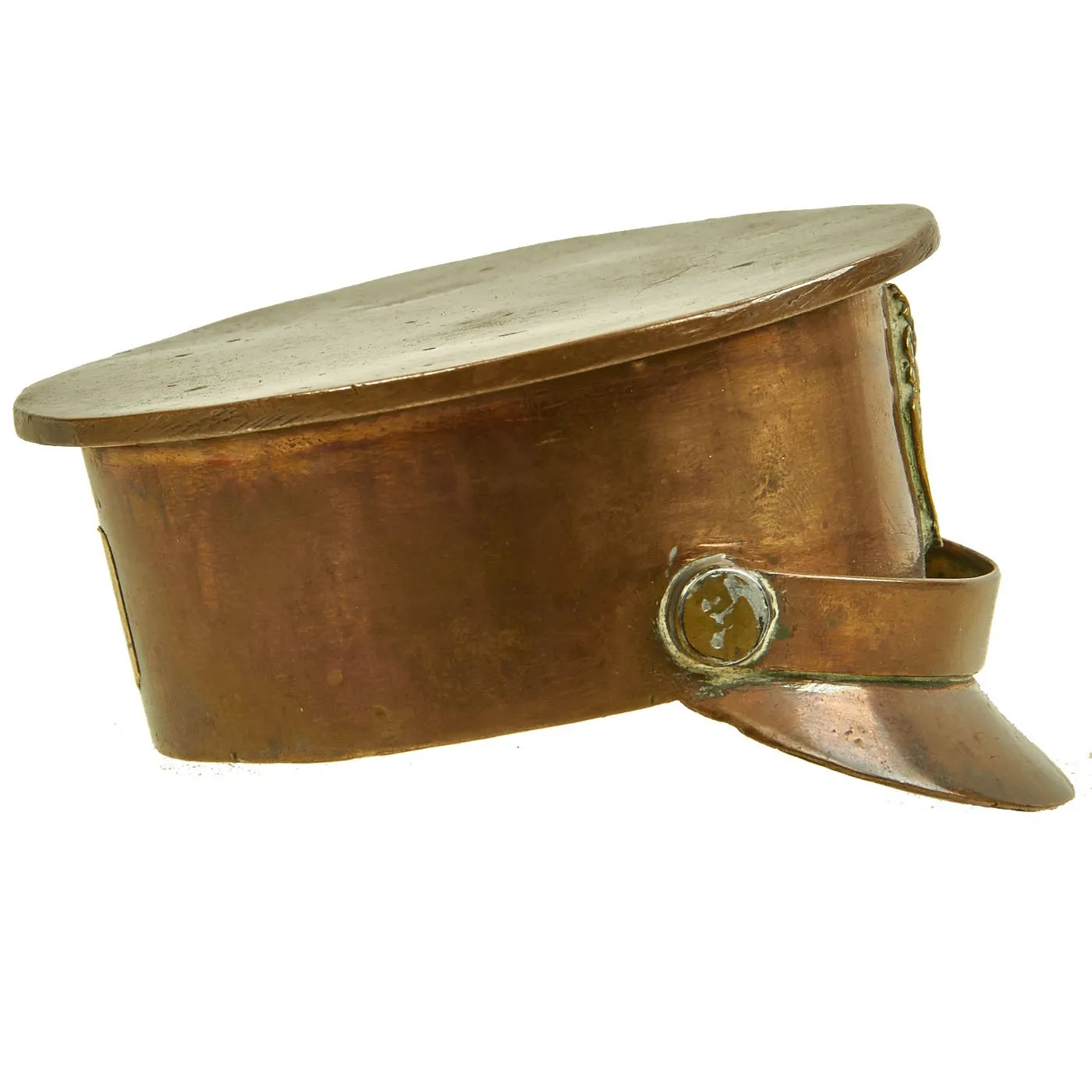 Original British WWI Trench Art Artillery Shell Officer's Visor Cap