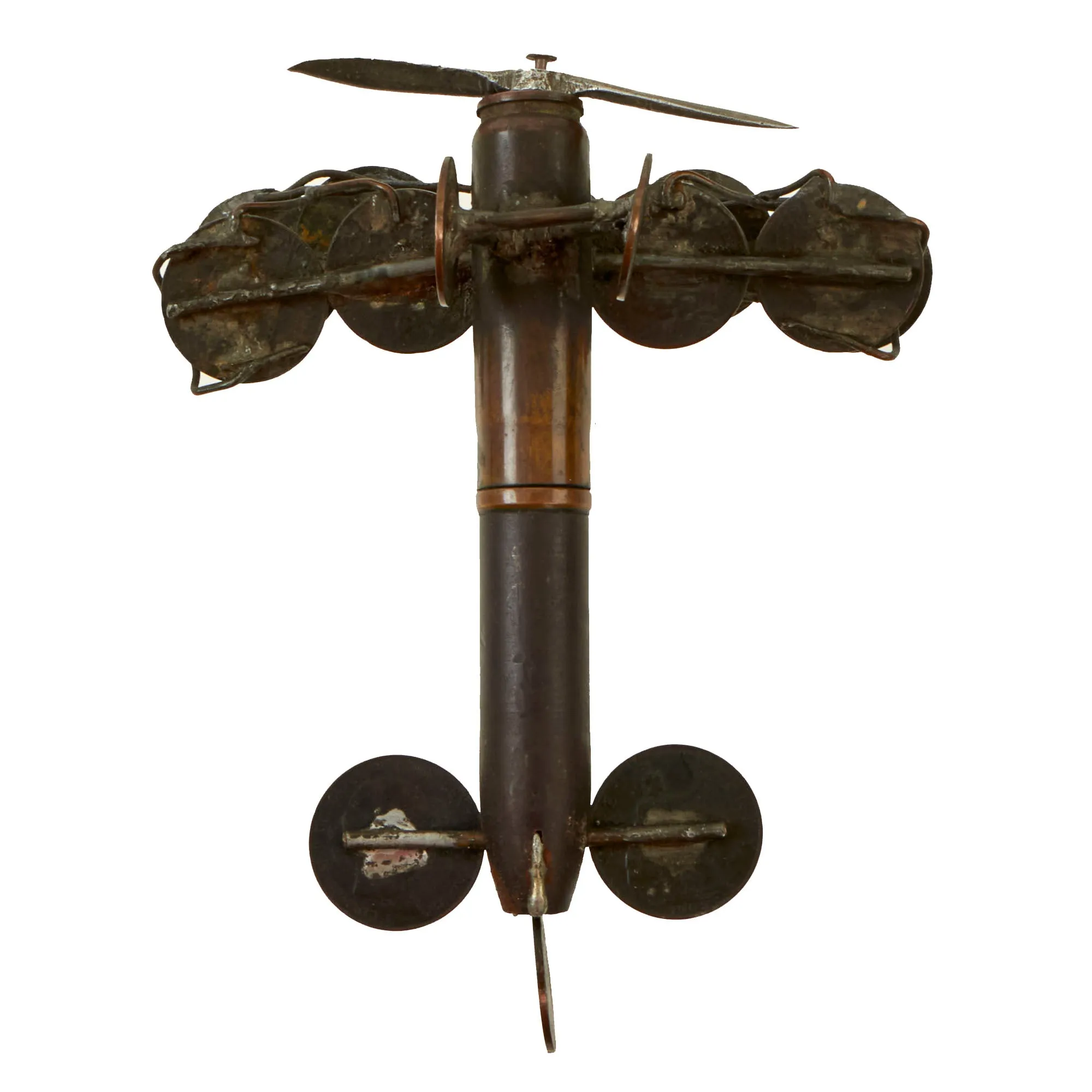 Original British WWI Trench Art Biplane Constructed From Coins and Inert Large Caliber Round As Featured In The Book “Trench Art, An Illustrated History” by Jane Kimball on Page 171