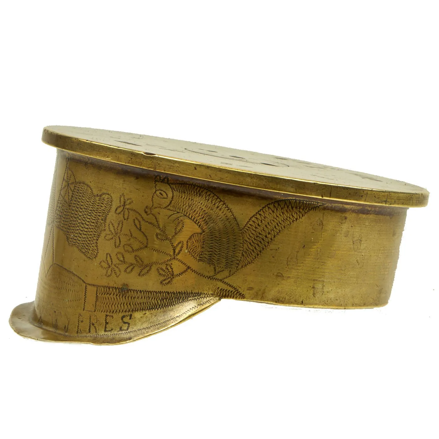 Original British WWI Trench Art Brass 4.5 inch Artillery Shell Model Officer's Visor Cap - dated 1916