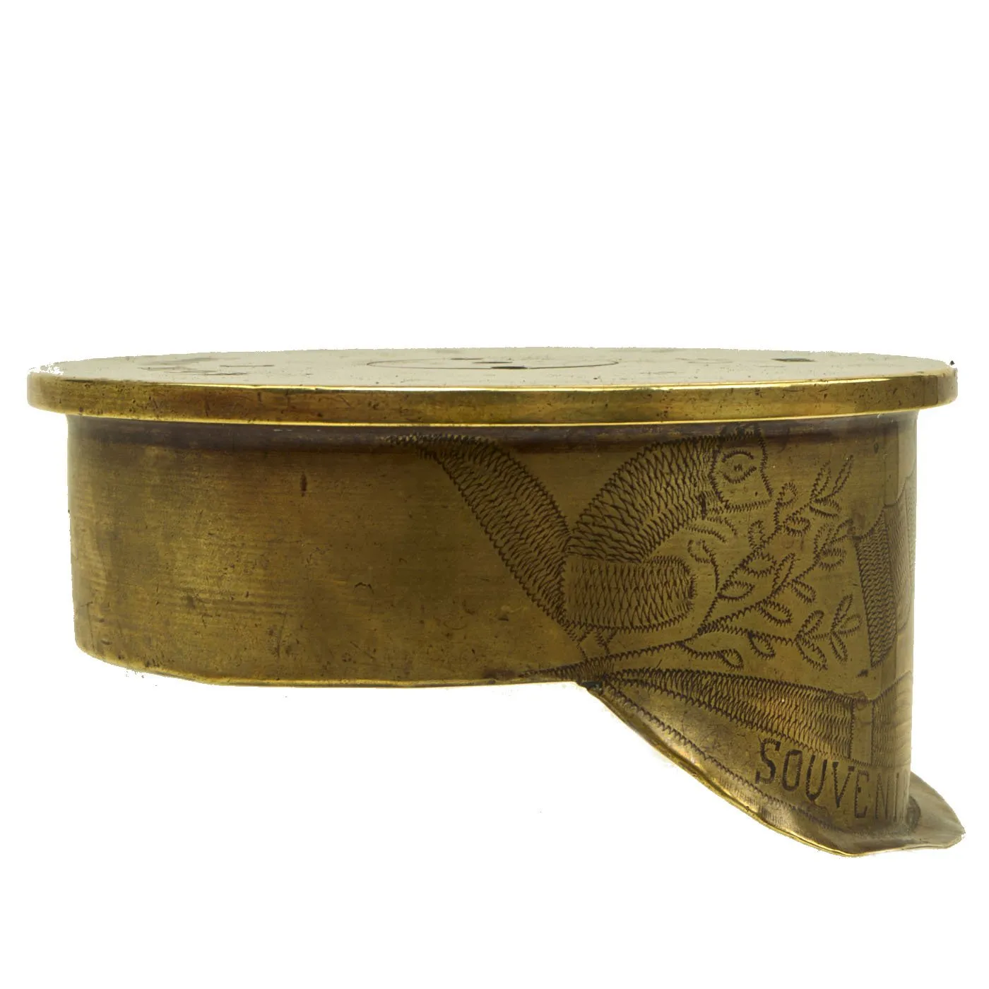 Original British WWI Trench Art Brass 4.5 inch Artillery Shell Model Officer's Visor Cap - dated 1916