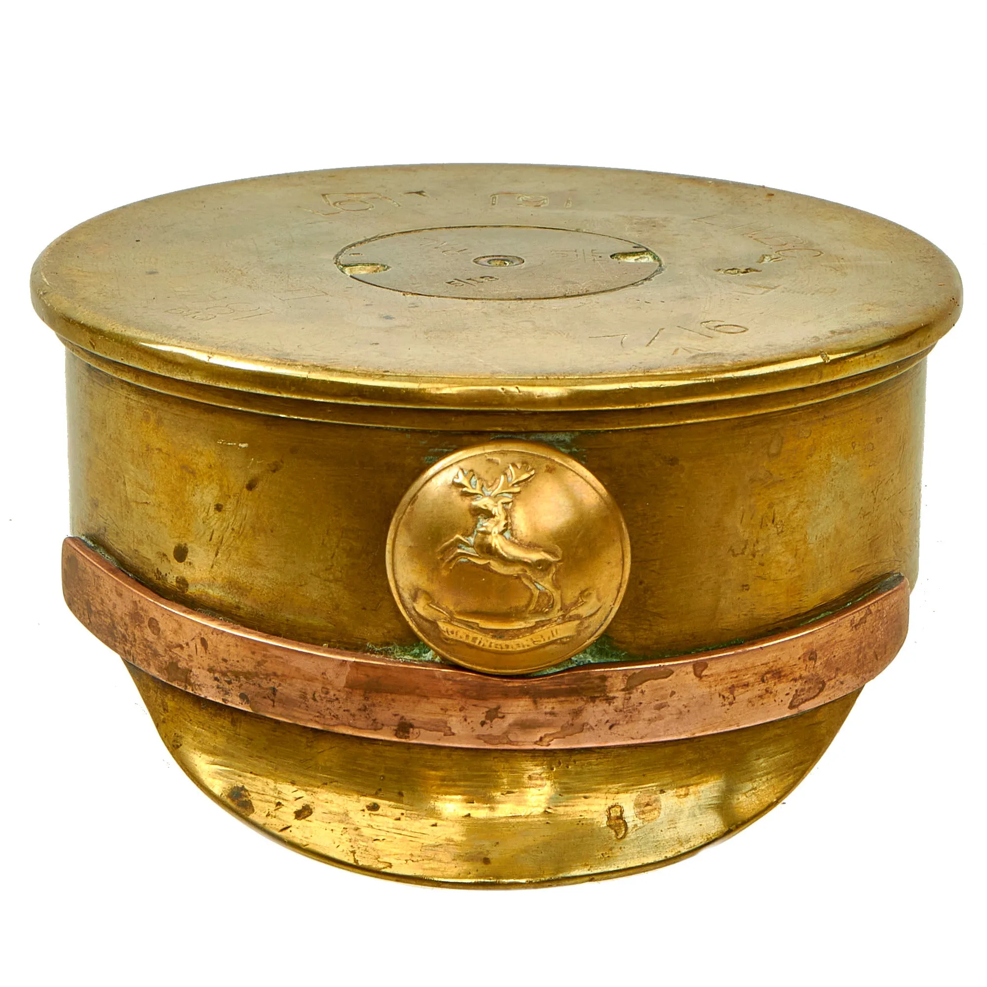 Original British WWI Trench Art Peaked Visor Cap As Featured In The Book “Trench Art, An Illustrated History” by Jane Kimball on Page 172 - Huntingdonshire Cyclist Battalion