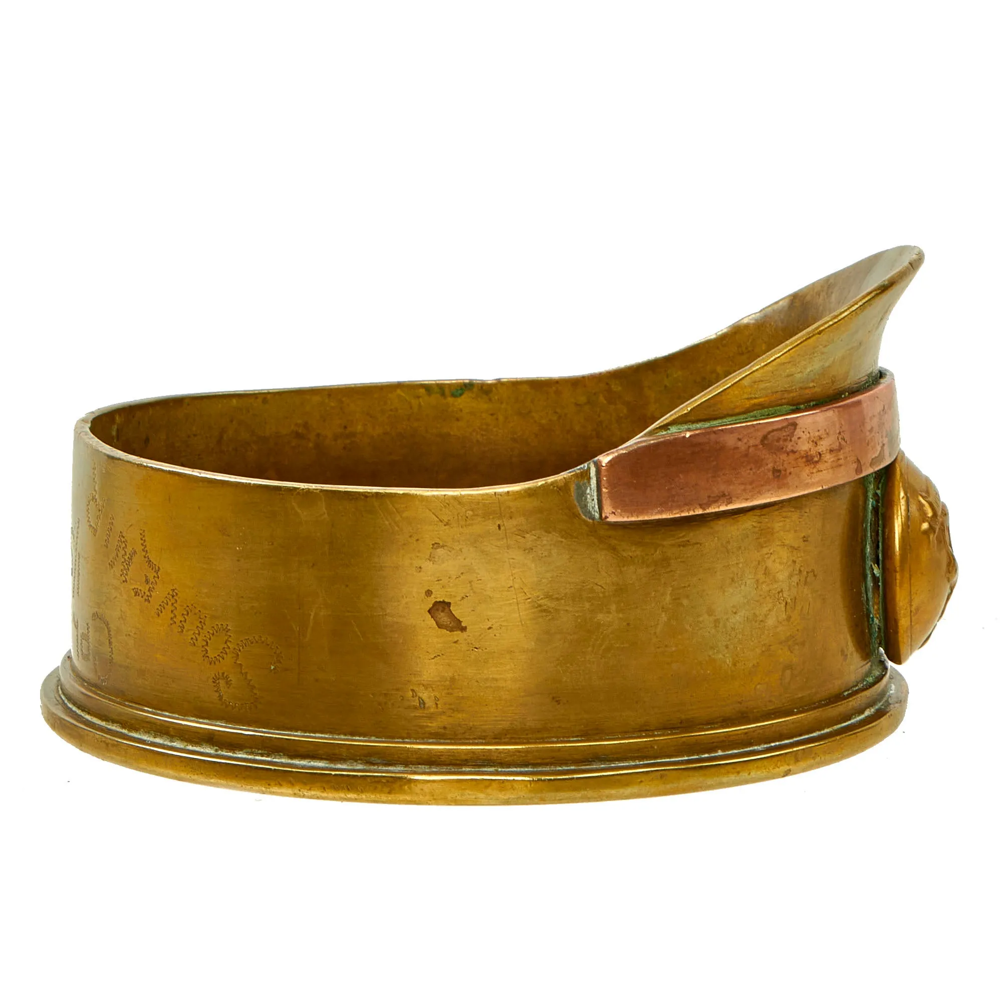 Original British WWI Trench Art Peaked Visor Cap As Featured In The Book “Trench Art, An Illustrated History” by Jane Kimball on Page 172 - Huntingdonshire Cyclist Battalion